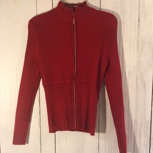 Willi Smith Crystals Zipper Ribbed  Sweater